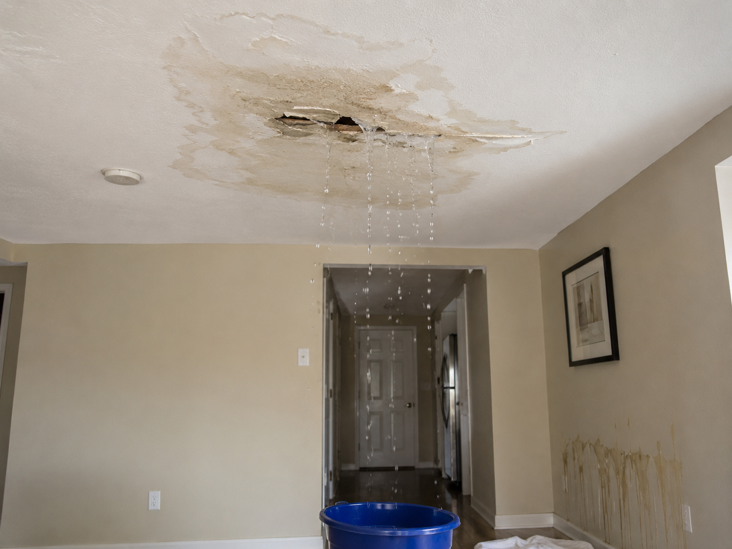 Ceiling leak damage that may need insurance documentation