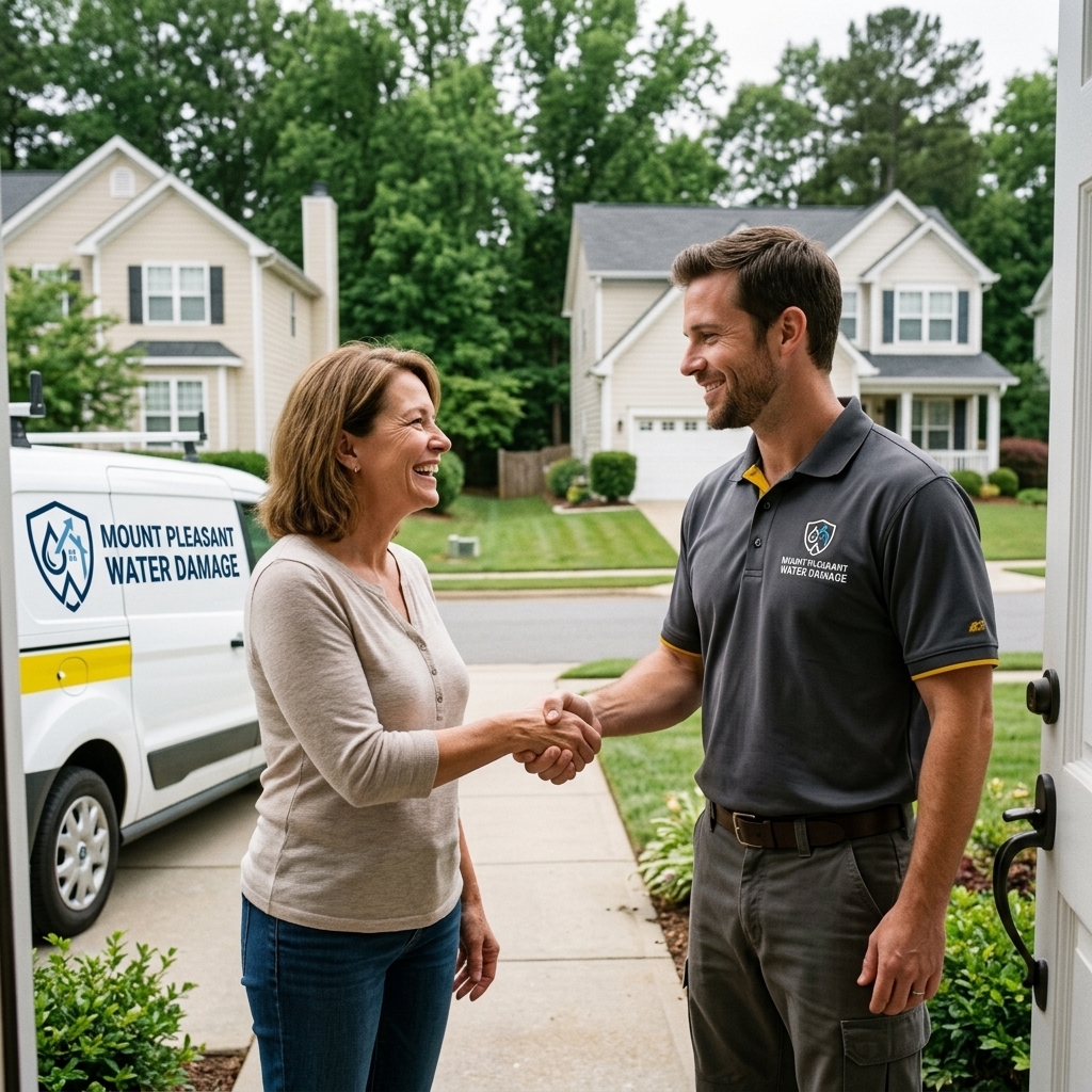 Mount Pleasant Water Damage technician greeting a homeowner