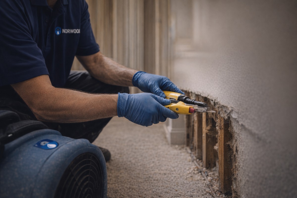 Residential drywall water damage cleanup
